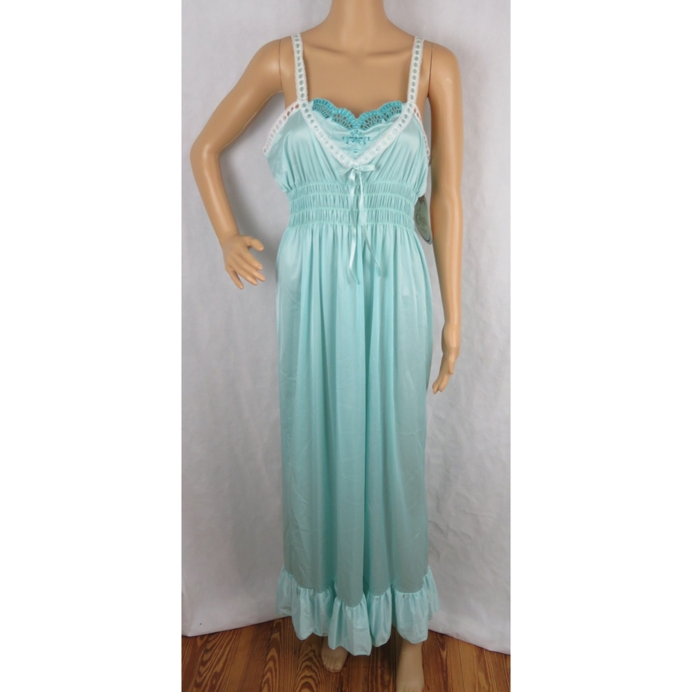 Vintage Blue Nightgown Dress Elissa Lingerie Cute Long Lace Grandma 90s 80s Larg